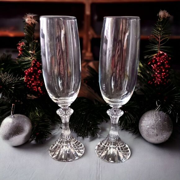 Mikasa The Ritz Champagne Flute Glass Set Of 2 Crystal Christmas Elegant Vintage - Picture 1 of 15